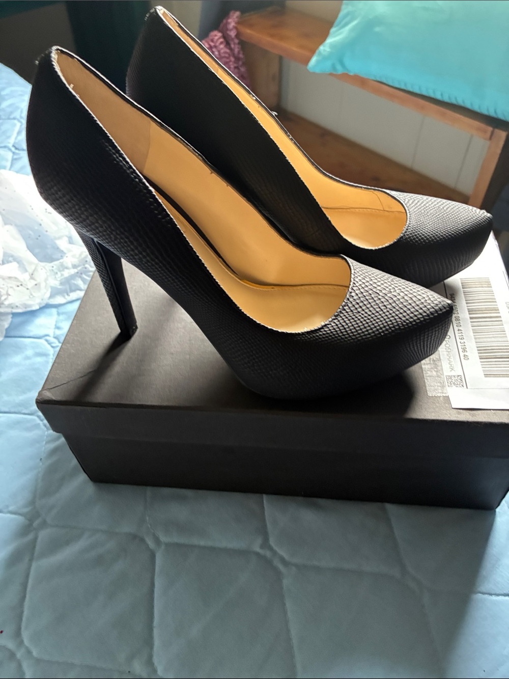 Jessica Simpson Black Textured Pointed-Toe Stiletto Pumps